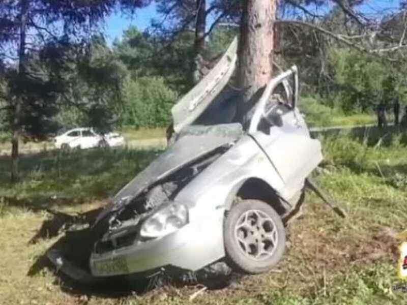 В Иркутской области автомобиль с тремя людьми впечатало в дерево